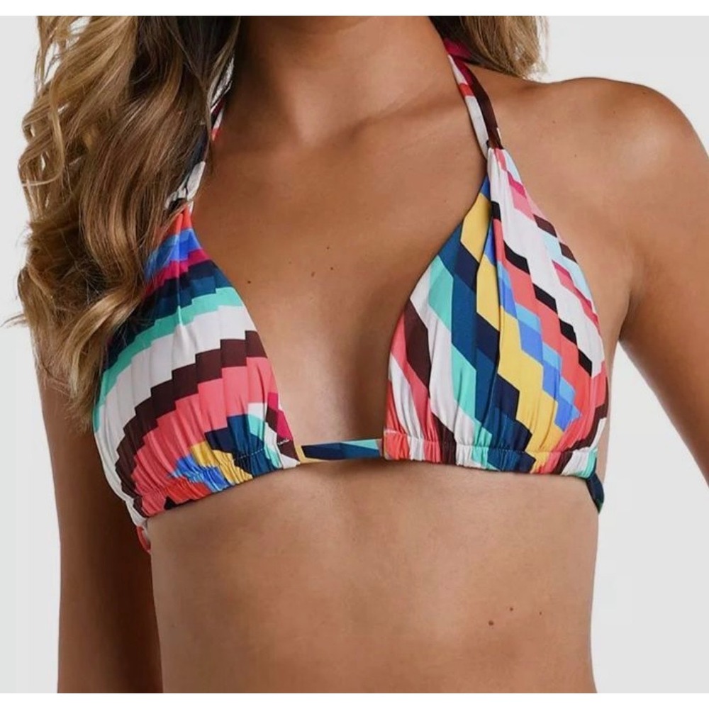 La Blanca Multi Color Chevron Geometric Halter Triangle Bikini Top Size 6 NEW